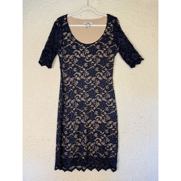 Badgley Mischka Dresses & Skirts - Belle Badgley Mischka 12 Blue Lace Sheath Dress Elbow Sleeve Event Wedding Guest